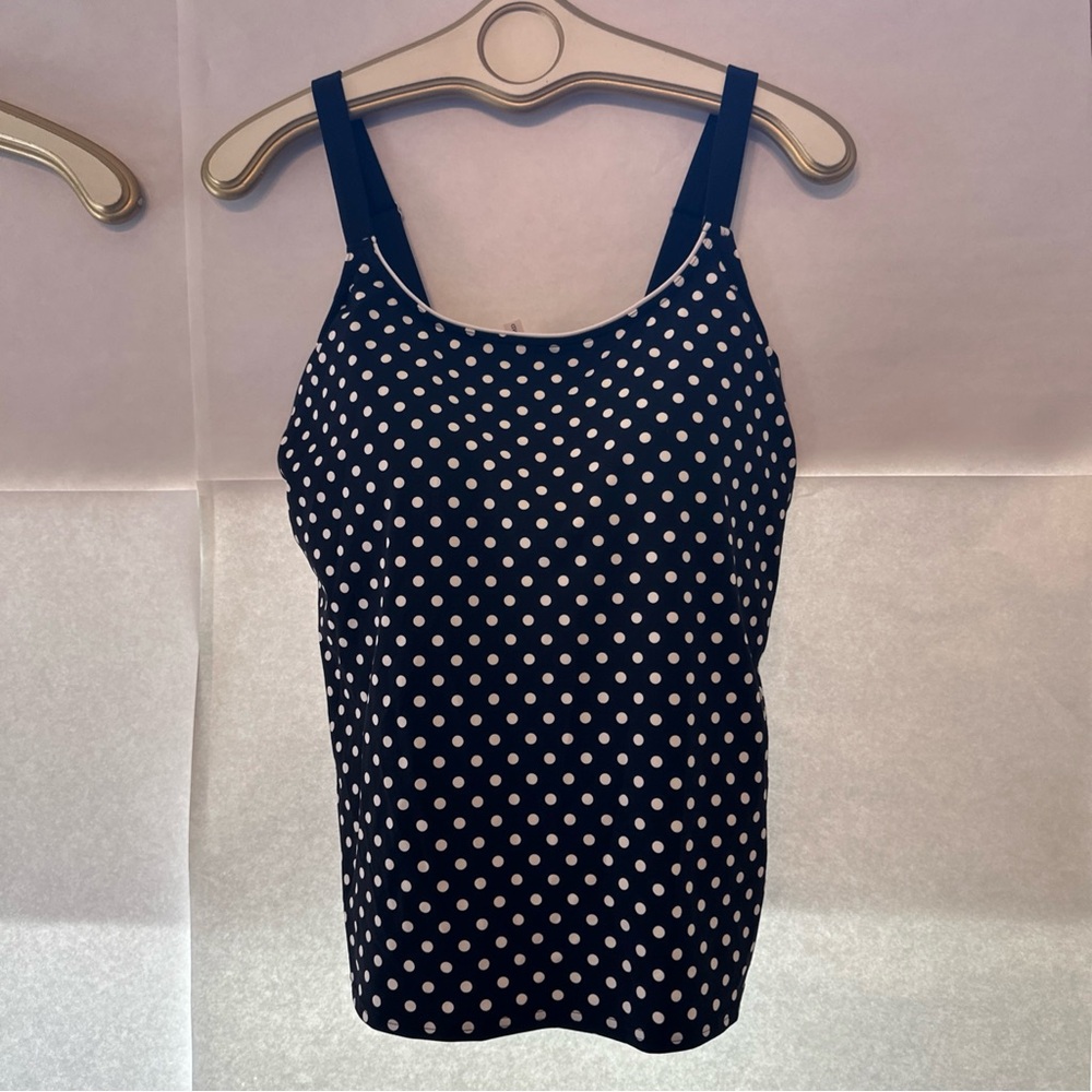 Lands End Tankini TOP ONLY 14DDD Black w/White Polka Dots - Wide Strap